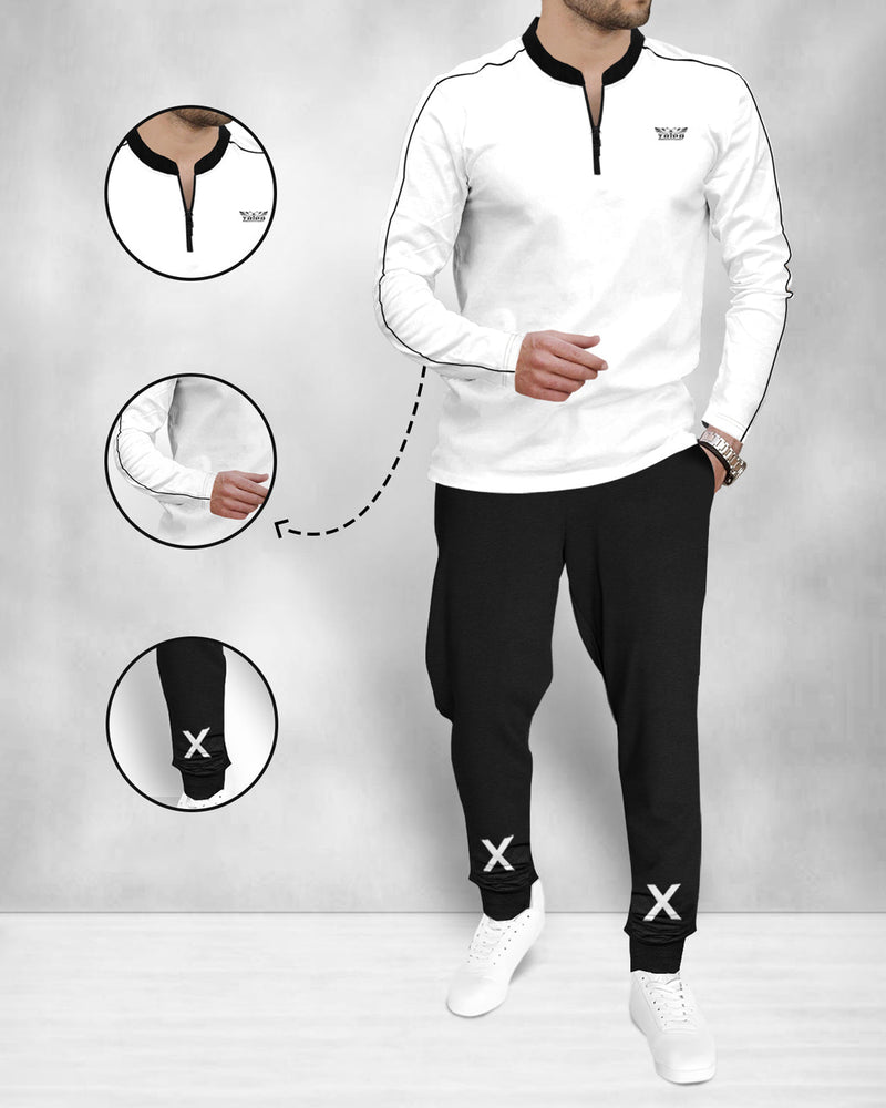 mens tracksuit FULL SLEEVE - WHITE BLACK