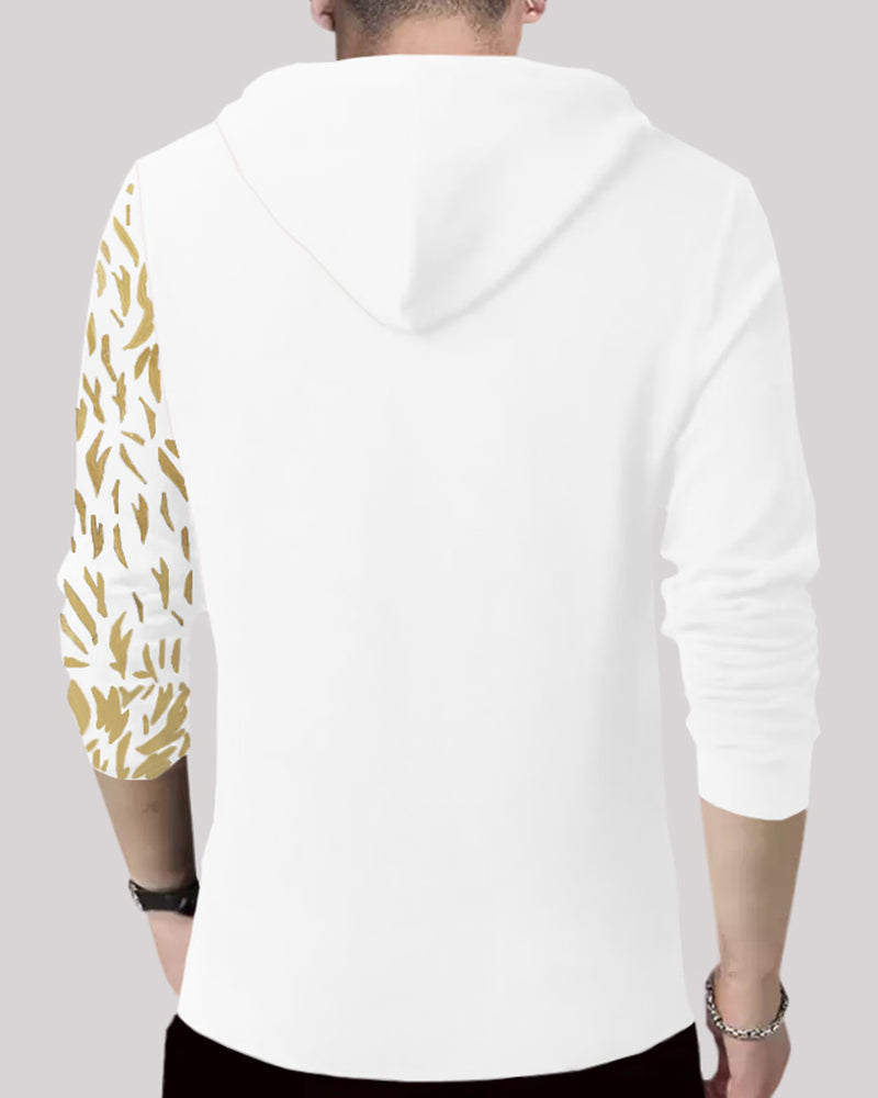 Men Printed Hooded Neck Cotton Blend White T-Shirt