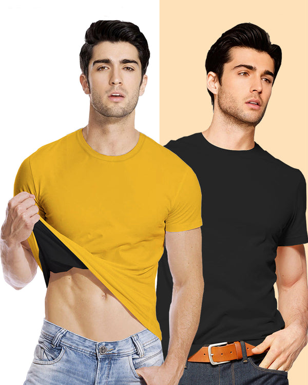 Yellow & Black Half Sleeve Reversible T-Shirt (Pack of 1)