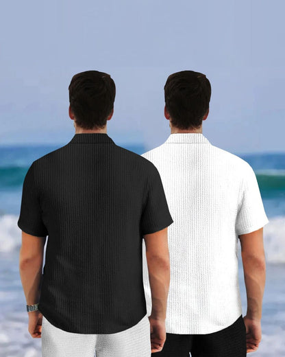 (Pack Of 2) Half Sleeve Plain Black & White Contrast Waffle Shirts