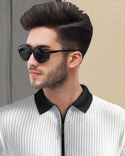 (Pack Of 2) Polo Collar Contrast Waffle White & Maroon Textured T-shirts