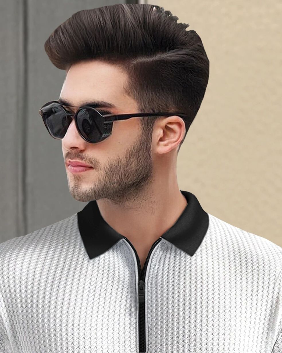 (Pack Of 2) Polo Collar Contrast Waffle White & Maroon Textured T-shirts