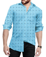 Men Regular Fit Full Hand Printed Casual Shirt / Light Blue