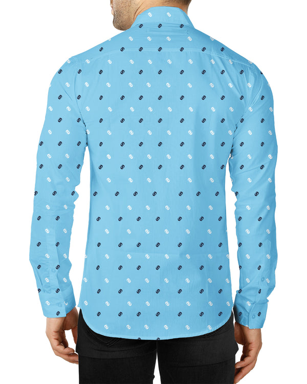 Men Regular Fit Full Hand Printed Casual Shirt / Light Blue