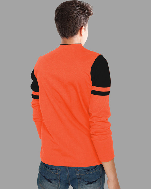 Boys Full Sleeve Henley Neck Cotton Blend T-Shirt / Orange