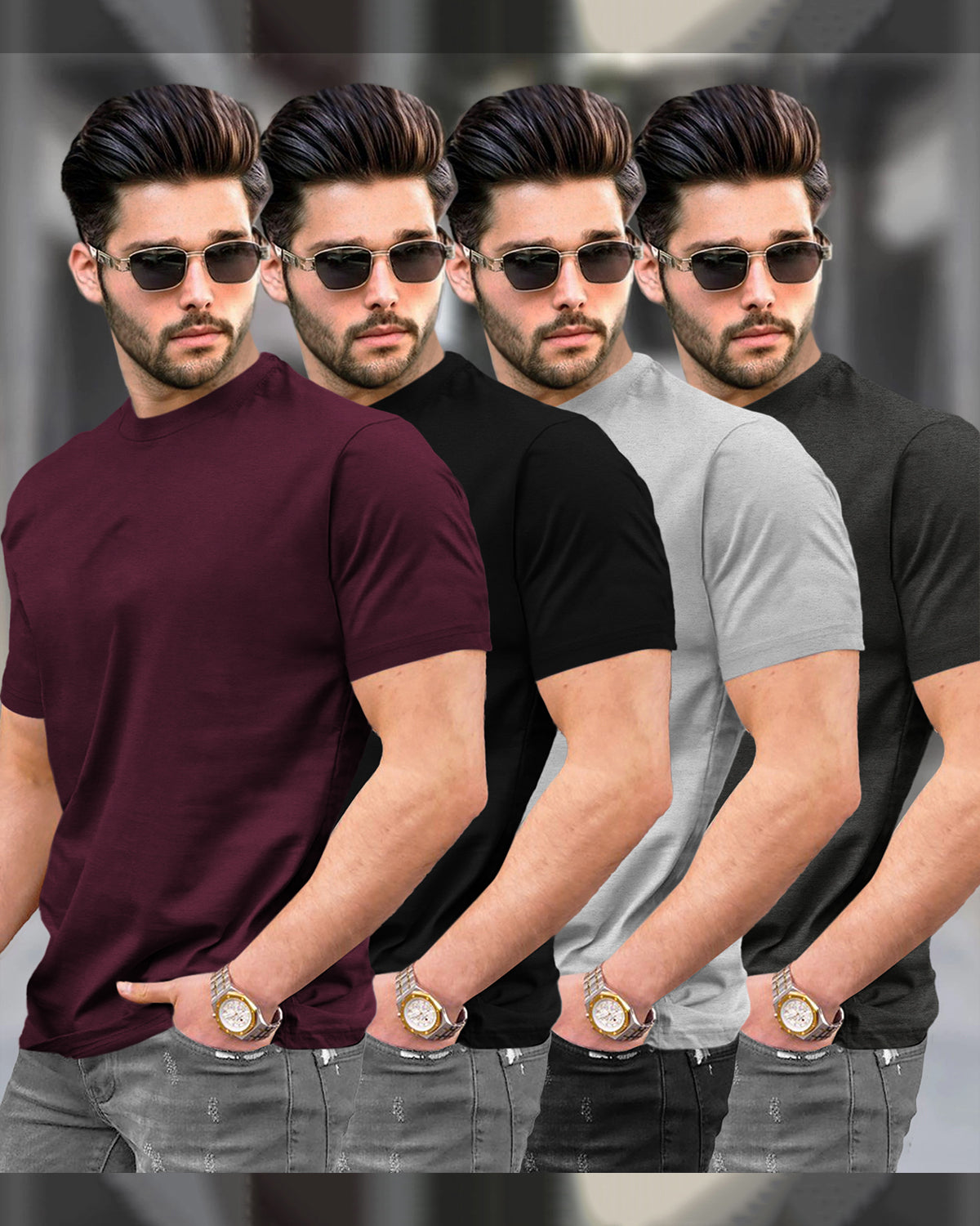 Mens Round Neck Half Sleeve T-shirts (Pack Of 4)
