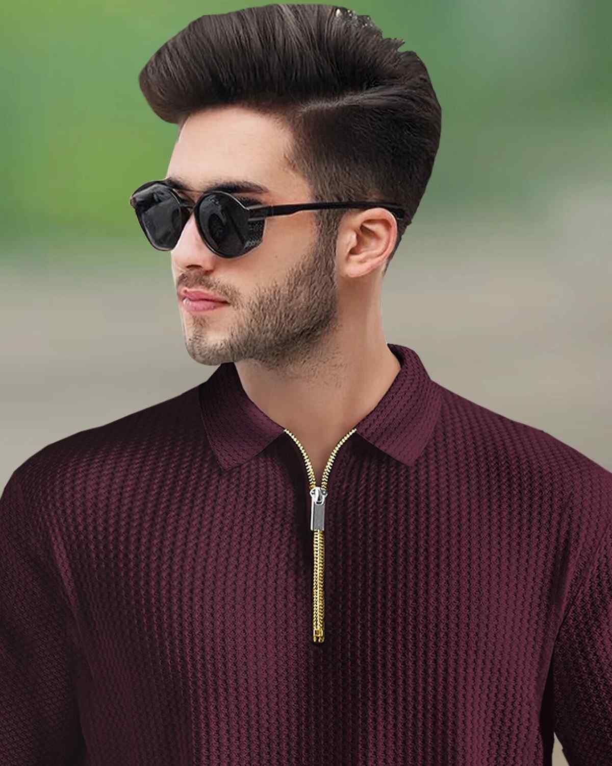 (Pack Of 2) Maroon & Black Men Textured Polo Half Sleeve Waffle T-shirts