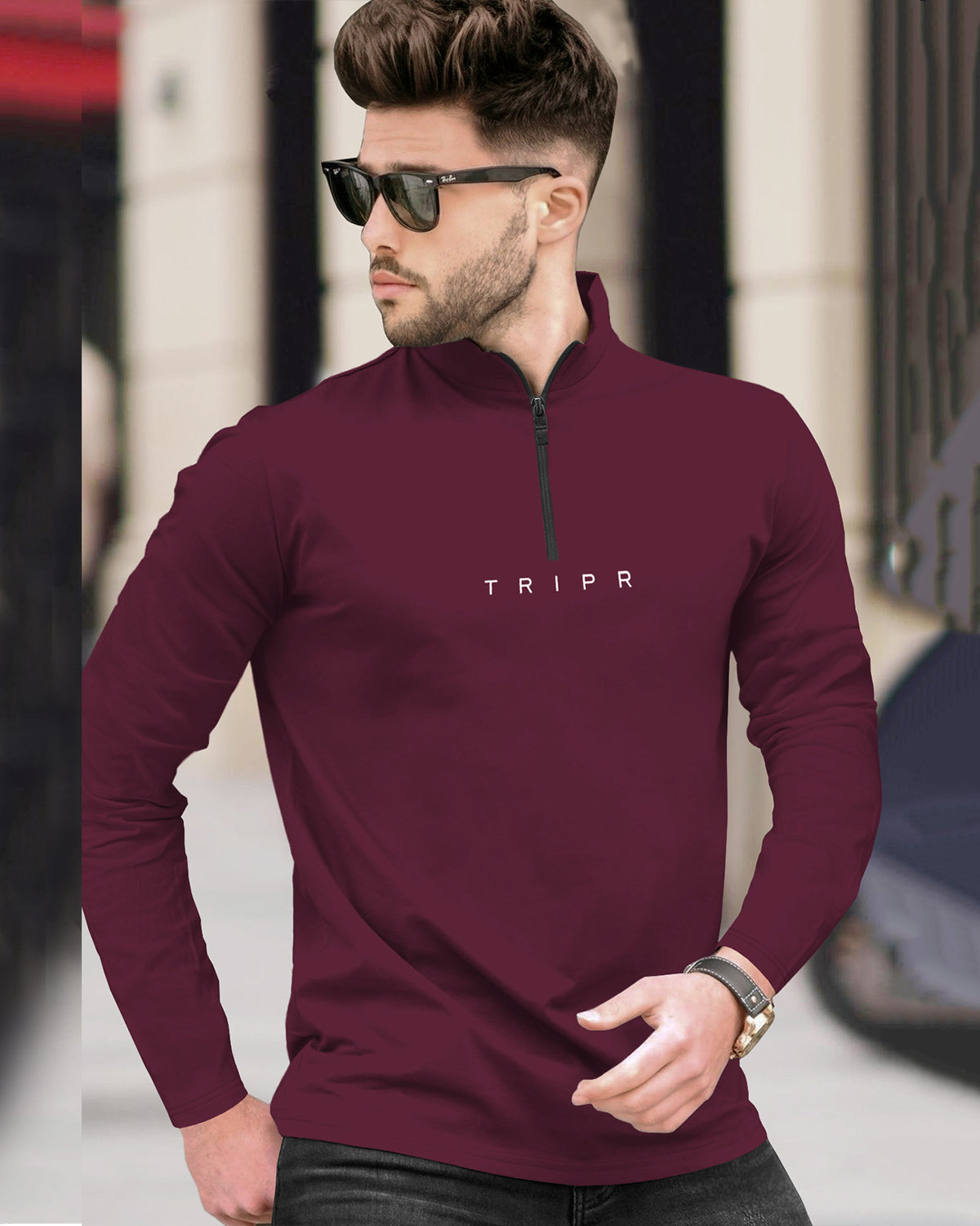 Mens High Neck Full Sleeve Maroon & Navy T-shirts (Pack Of 2)