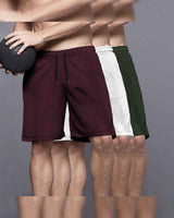 (Pack Of 3) Men Plain Waffle Shorts / Maroon-White-Olivegreen