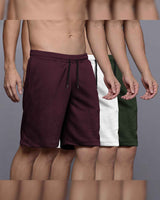(Pack Of 3) Men Plain Waffle Shorts / Maroon-White-Olivegreen