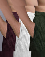 (Pack Of 3) Men Plain Waffle Shorts / Maroon-White-Olivegreen