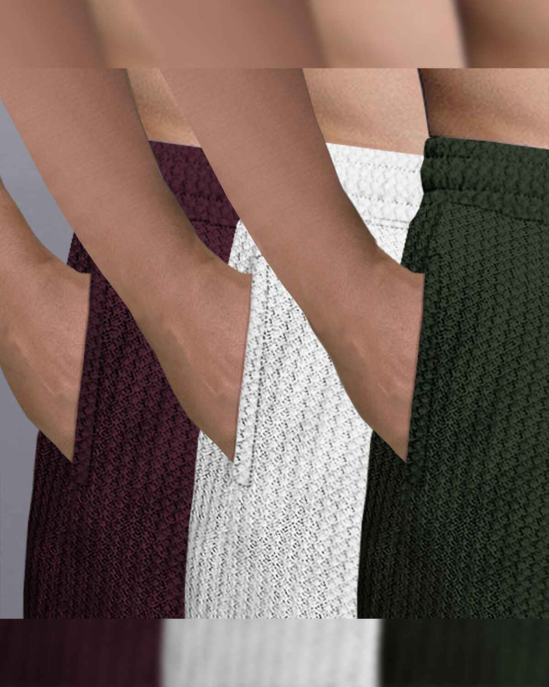 (Pack Of 3) Men Plain Waffle Shorts / Maroon-White-Olivegreen