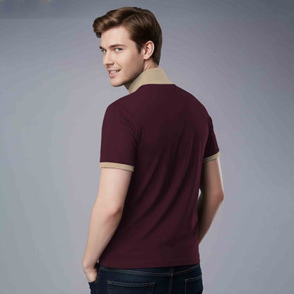 Mens Half Sleeve T-Shirt with Contrast Neck Maroon