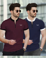 Mens Henely Neck Half Sleeve T-shirts (Pack Of 2) / Maroon & Navy