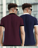 Mens Henely Neck Half Sleeve T-shirts (Pack Of 2) / Maroon & Navy