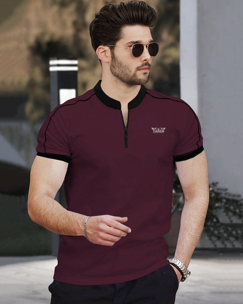 Mens Henely Neck Half Sleeve T-shirts (Pack Of 2) / Maroon & Navy