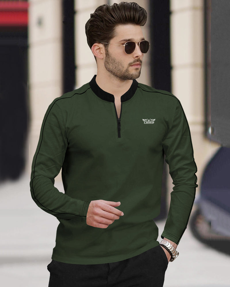 Mens Henely Neck Full Sleeve T-shirts (Pack Of 2) / Maroon & Olive