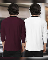 (Pack of 2) Kid Boy Full Sleeve T-shirts - Maroon / White