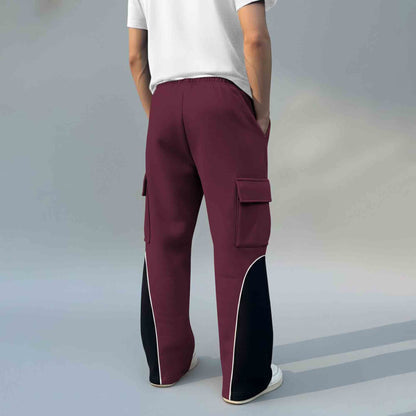 Men 4 Pockets Dual Color Baggy Cargo Pant Maroon & Black