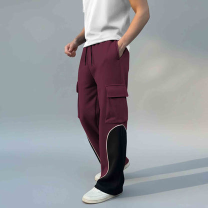 Men 4 Pockets Dual Color Baggy Cargo Pant Maroon & Black