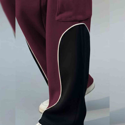 Men 4 Pockets Dual Color Baggy Cargo Pant Maroon & Black