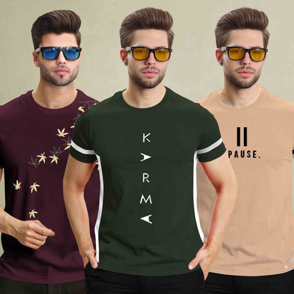 (Pack Of 3) Printed Half Sleeve Tshirts- 12 Variants