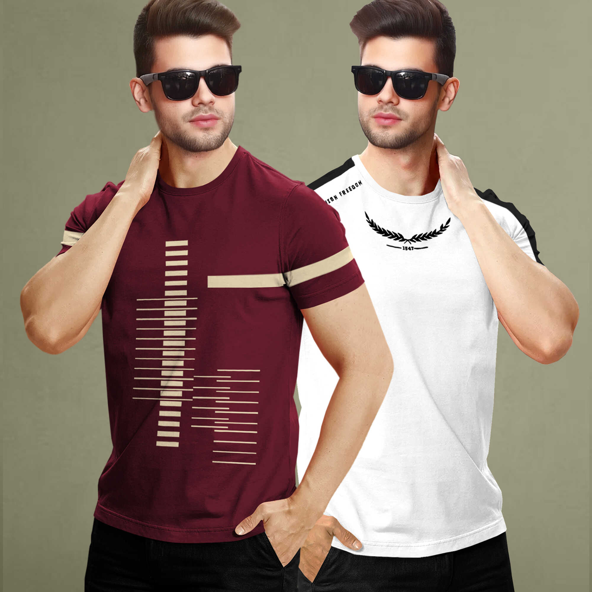 Combo pack Half Sleeve Printed T-shirts maroon and white