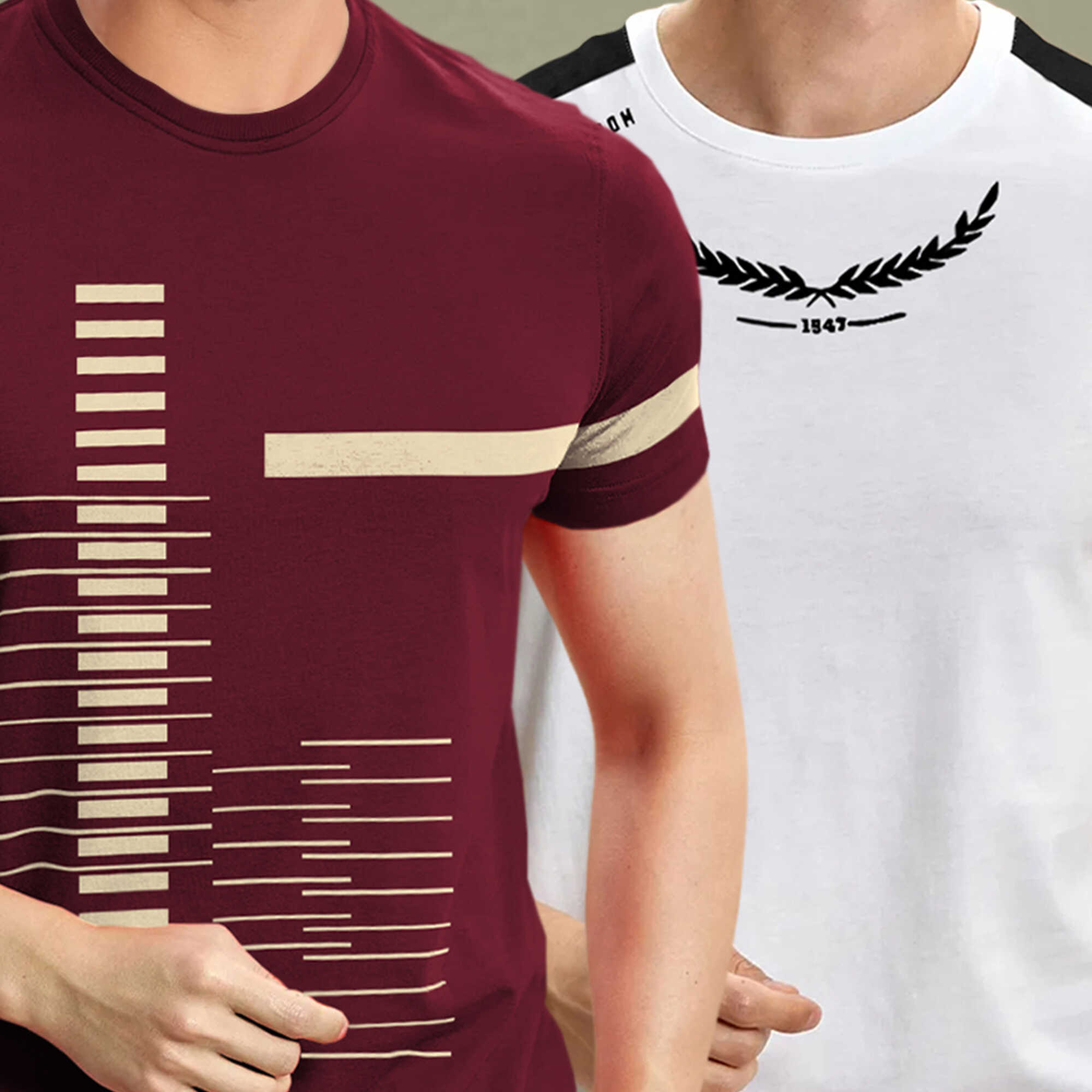 Combo pack Half Sleeve Printed T-shirts maroon and white