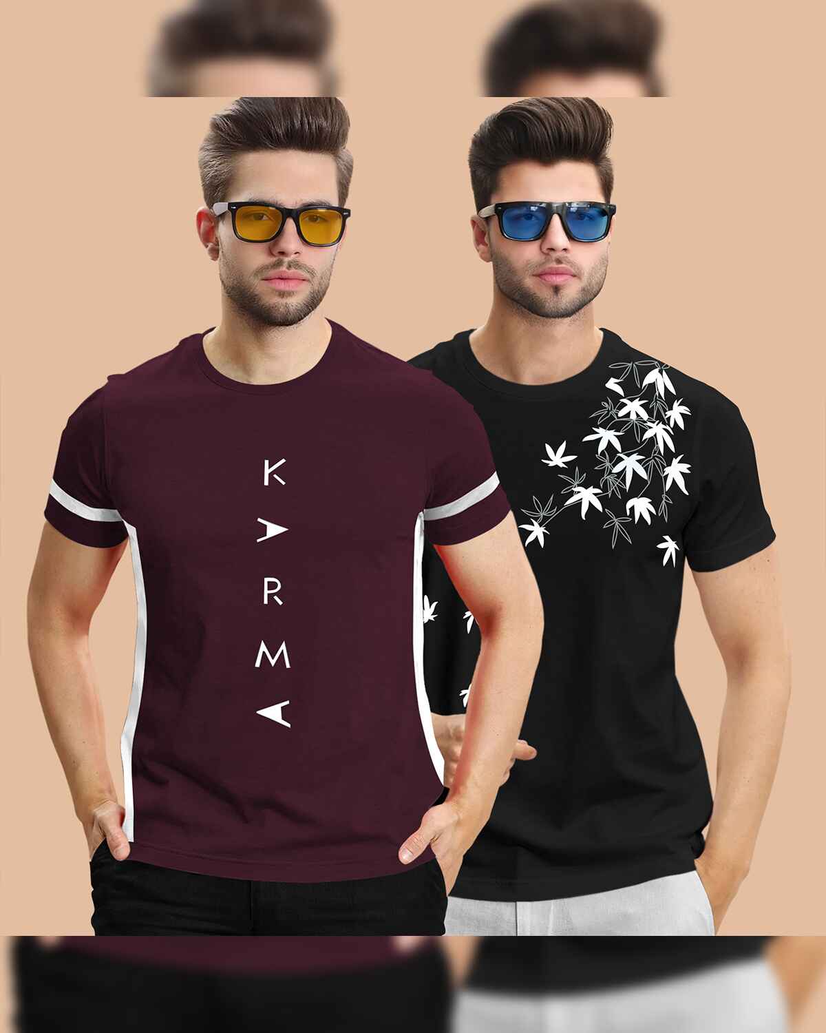 Combo pack Half Sleeve Printed T-shirts black and white