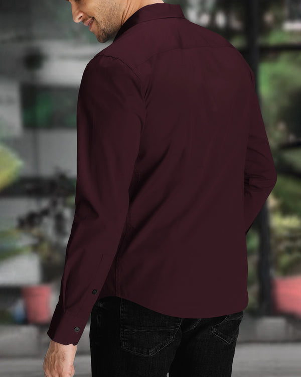 MEN PLAIN STRIPED COLLAR MAROON FULL HAND SHIRT