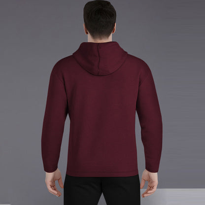 Men Full Sleeve Zig Zag Printed Hooded Maroon T-shirt