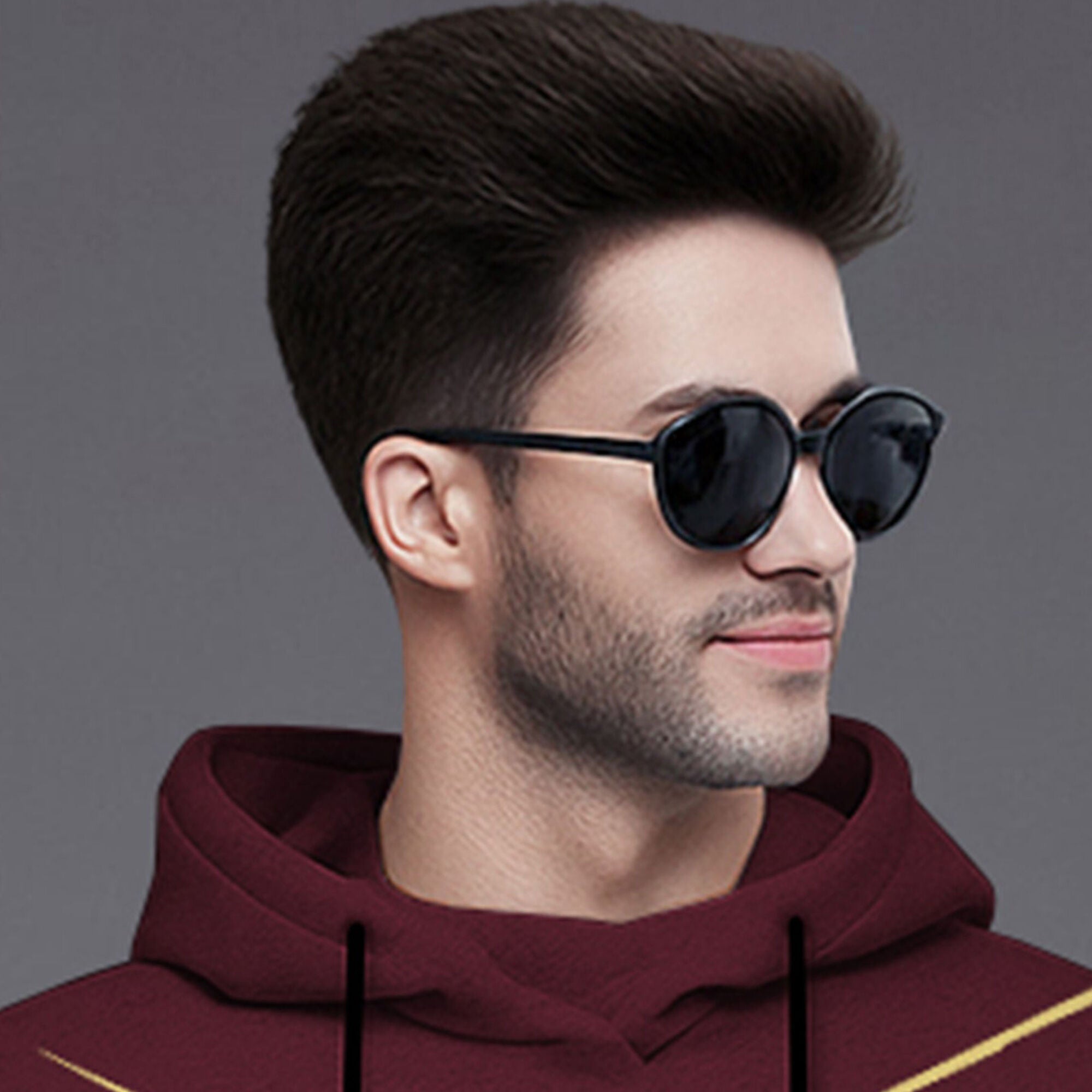 Men Full Sleeve Zig Zag Printed Hooded Maroon T-shirt