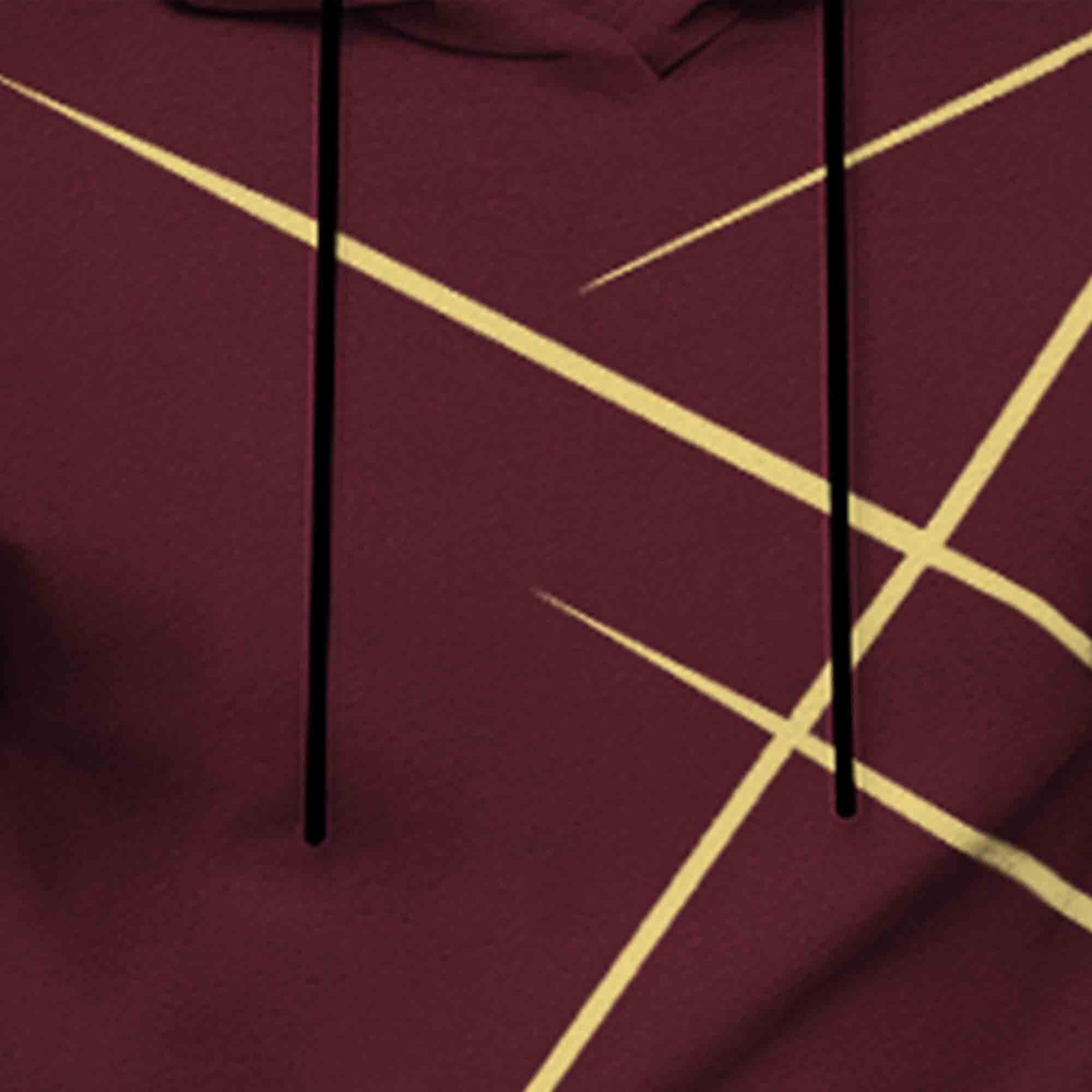 Men Full Sleeve Zig Zag Printed Hooded Maroon T-shirt