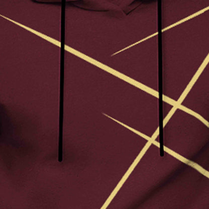 Men Full Sleeve Zig Zag Printed Hooded Maroon T-shirt