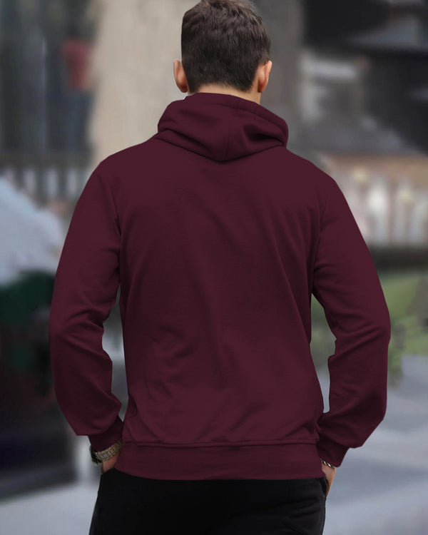 Mens Plain Sweatshirt Side Pockets with Hooded / Maroon