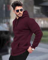 Mens Plain Sweatshirt Side Pockets with Hooded / Maroon