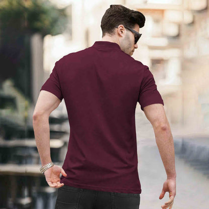 High Neck Quarter Zip Half Sleeve Tshirt Maroon