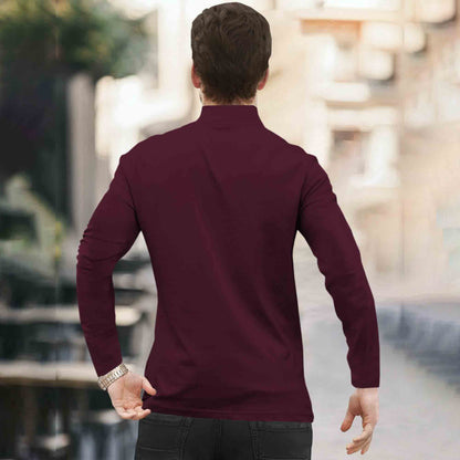 Men High Neck Quarter Zip Full Sleeve Tshirt Maroon