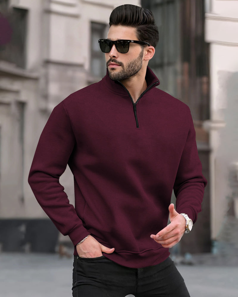 Men Plain Zipper High Neck Casual Sweatshirts - 5 Colors