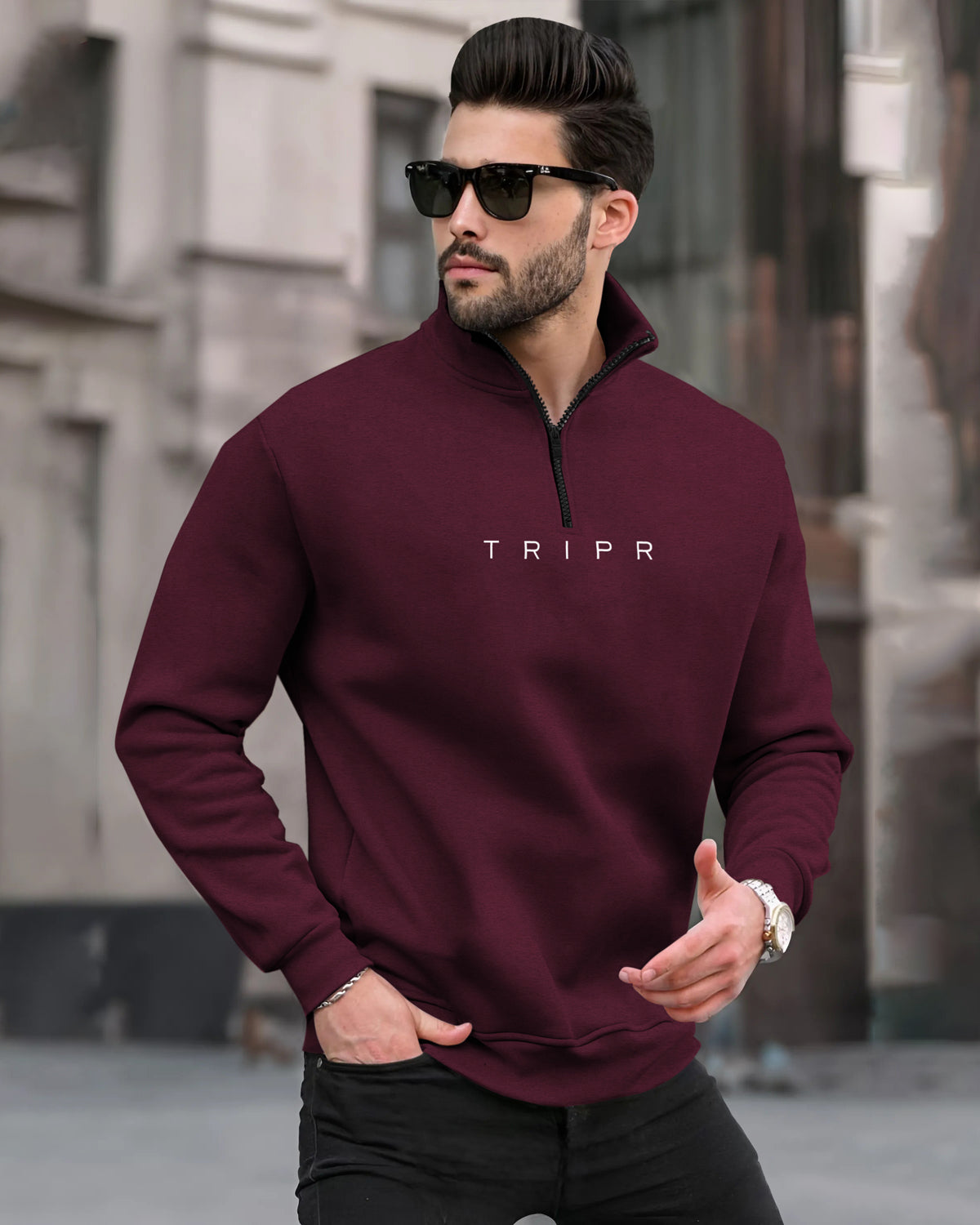 Coffee Brown Half Zipper Fur Sweatshirt | EST-SEW-741 Coffee Brown Half Zipper Fur Sweatshirt | EST-SEW-741
