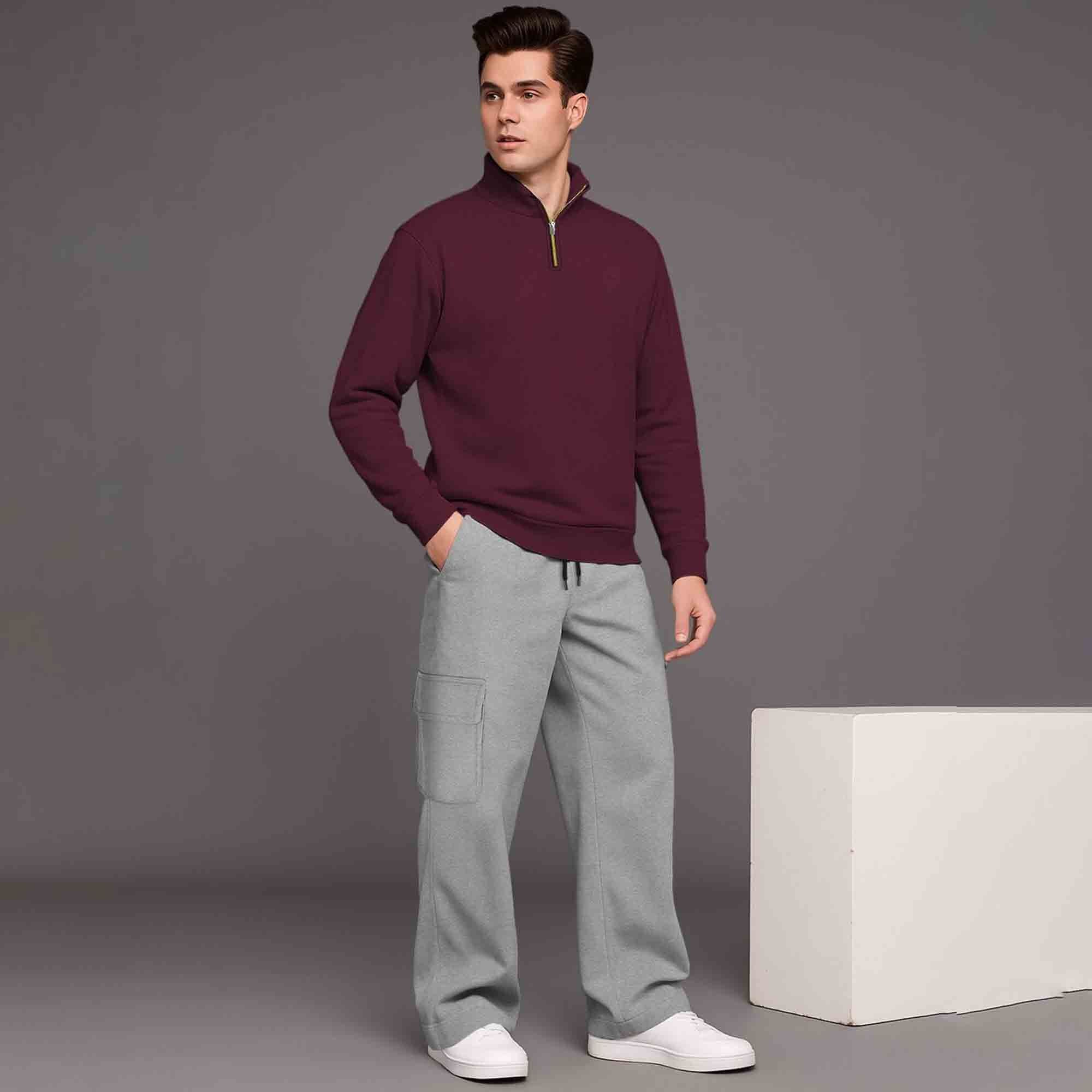 Olive Green High Neck Sweatshirt & Olivegreen Plain Baggy Cargo Tracksuit