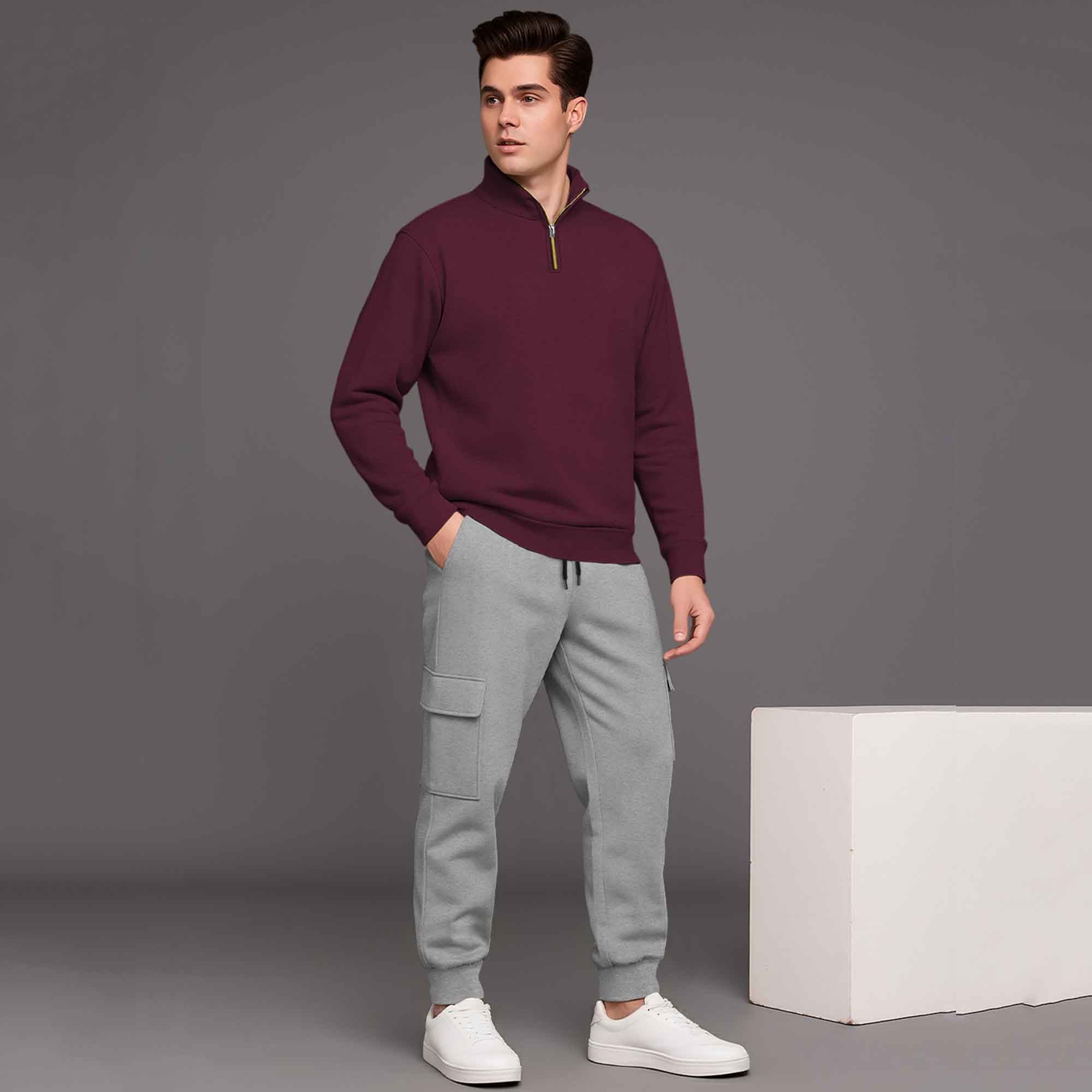 High Neck Sweatshirts and Cargo Joggers Outfit Sets 6 Variants