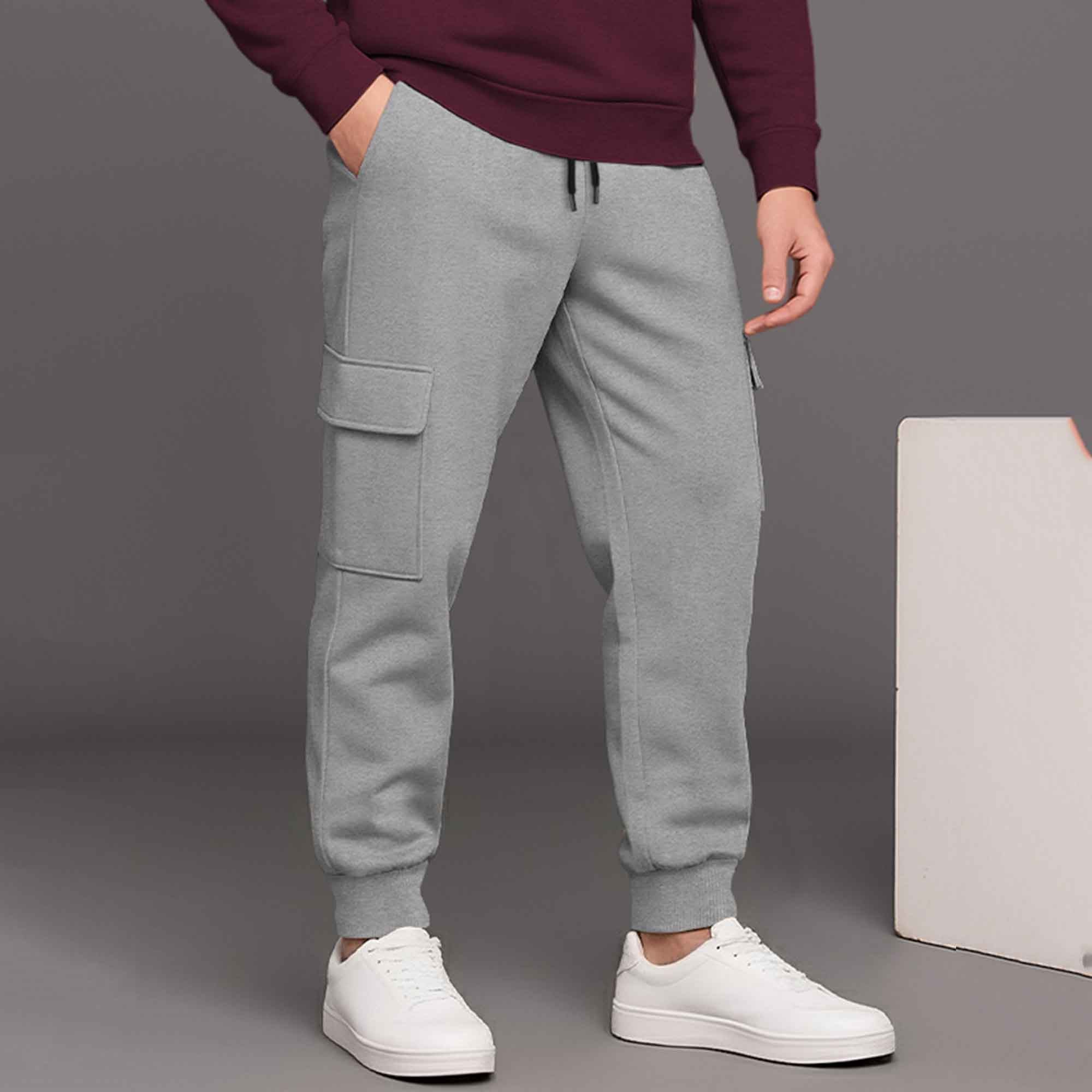 Maroon High Neck Sweatshirt and Grey Cargo Jogger Tracksuit