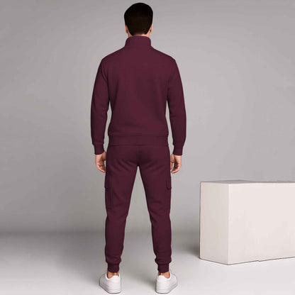 Maroon High Neck Sweatshirt and Cargo Jogger Tracksuit