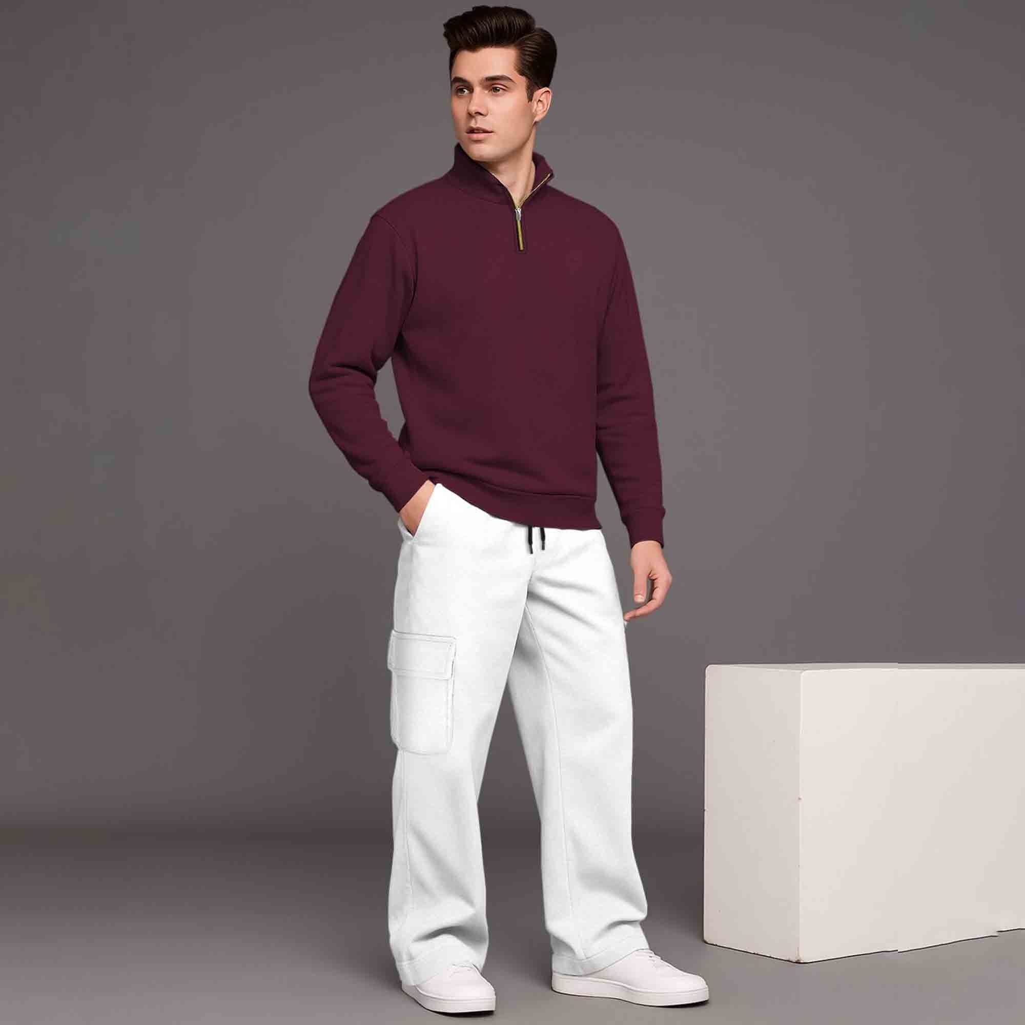 Olive Green High Neck Sweatshirt & Olivegreen Plain Baggy Cargo Tracksuit