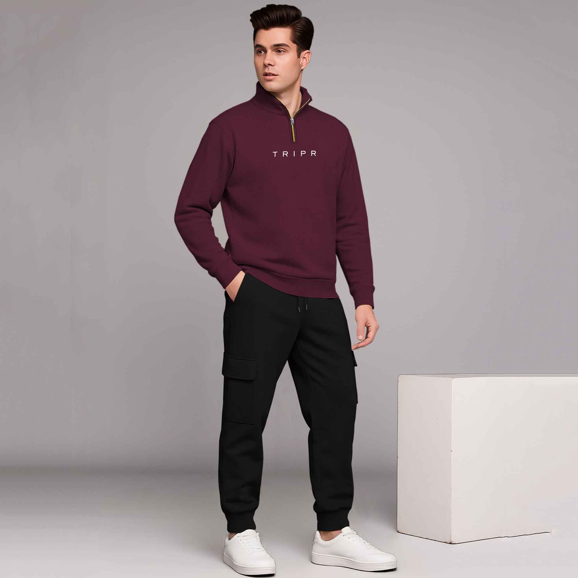 High Neck Sweatshirts and Cargo Joggers Outfit Sets 6 Variants