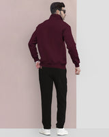 Men Winter Tracksuit - Maroon Zipper High Neck Sweatshirt & Black Track Pant