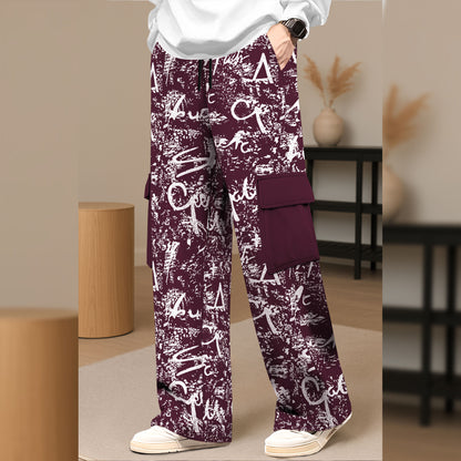 Men All Over Printed Multi Pockets Maroon Cargo Jogger