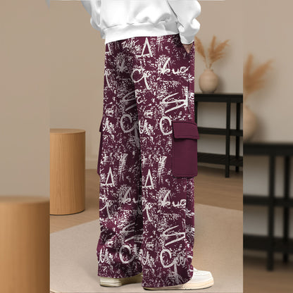 Men All Over Printed Multi Pockets Maroon Cargo Jogger