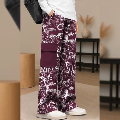 Men All Over Printed Multi Pockets Maroon Cargo Jogger
